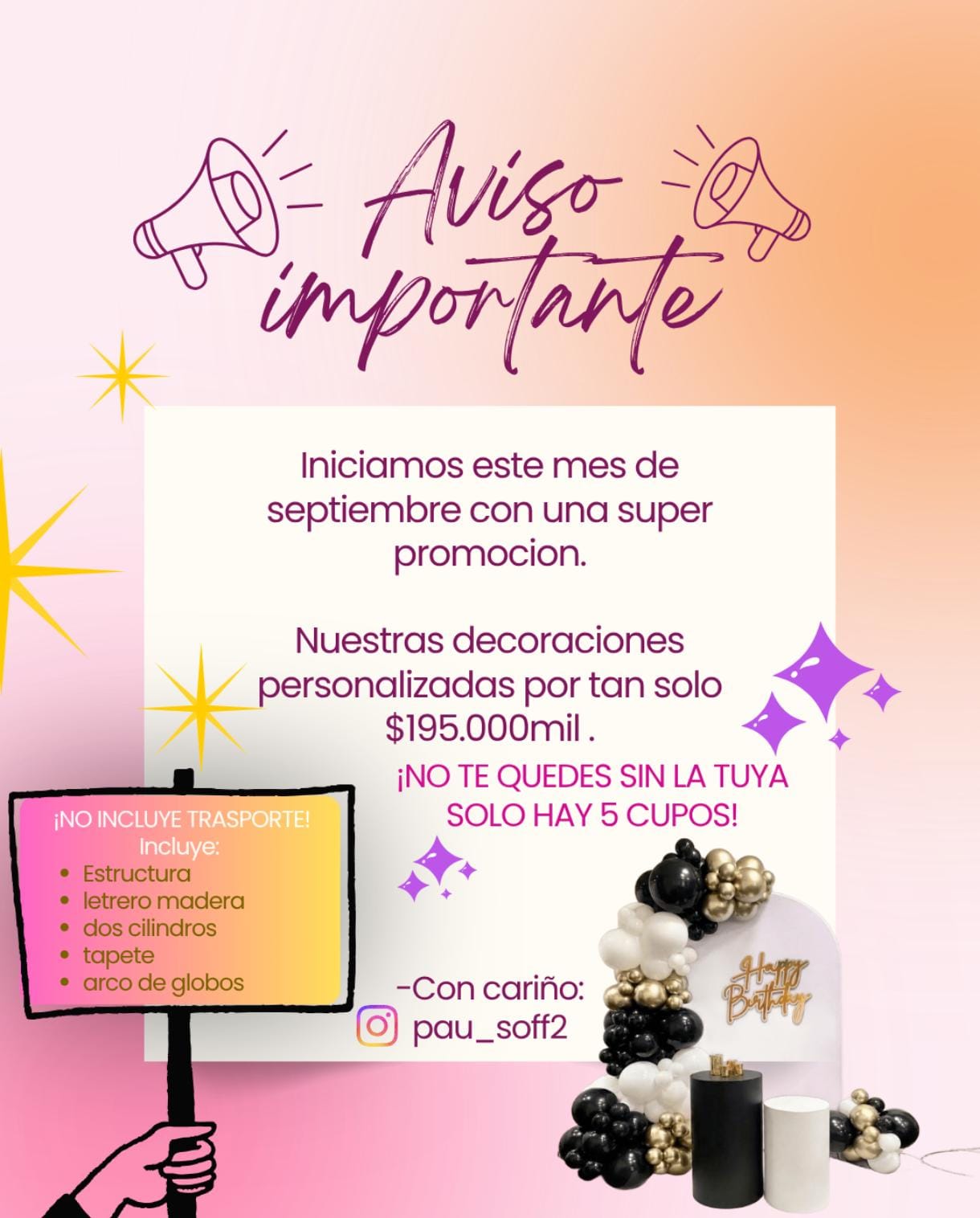 Promoción de septiembre: decoración personalizada por $195.000 en Yopal